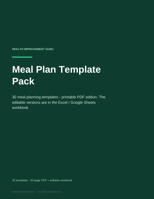 Meal Plan Template Pack (30 Editable Templates) cover